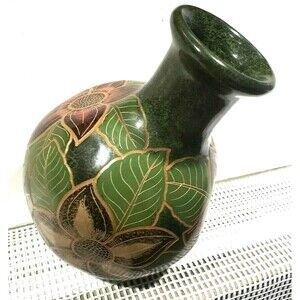 Botanical Cubist Pottery Vase Milton Paladino etched San Juan Nicaragua